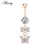 Alisouy 1pc Surgical Steel Crystal Zircon Flower Heart Leaf Bow-knot Dangle Button Navel Piercing Ring Belly Ring Body Jewelry