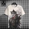 Men's Animal T-Shirt Japanese Samurai Cat Element Graphic 3D Print T-Shirt
