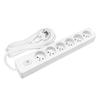 SELDUR G6FA22B Power Strip, 6 Type E Sockets + Indicator Switch, White, 2m Cable