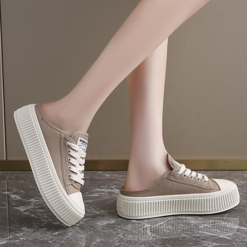 CRLAYDK Fashion Mule for Women Canvas Backless Slip On Casual Ladies Loafers Walking Slides Height Increase Skateboard Shoes