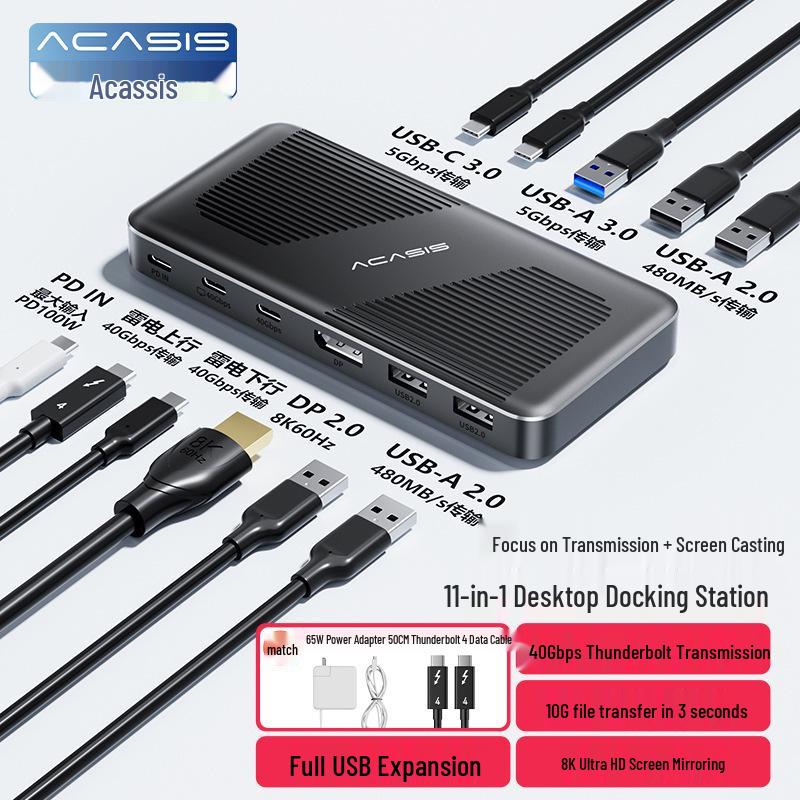 7-портовая док-станция Thunderbolt: Быстрая зарядка PD100 Вт, DP 2.0, 4K@60 Гц, Трехэкранный вывод
