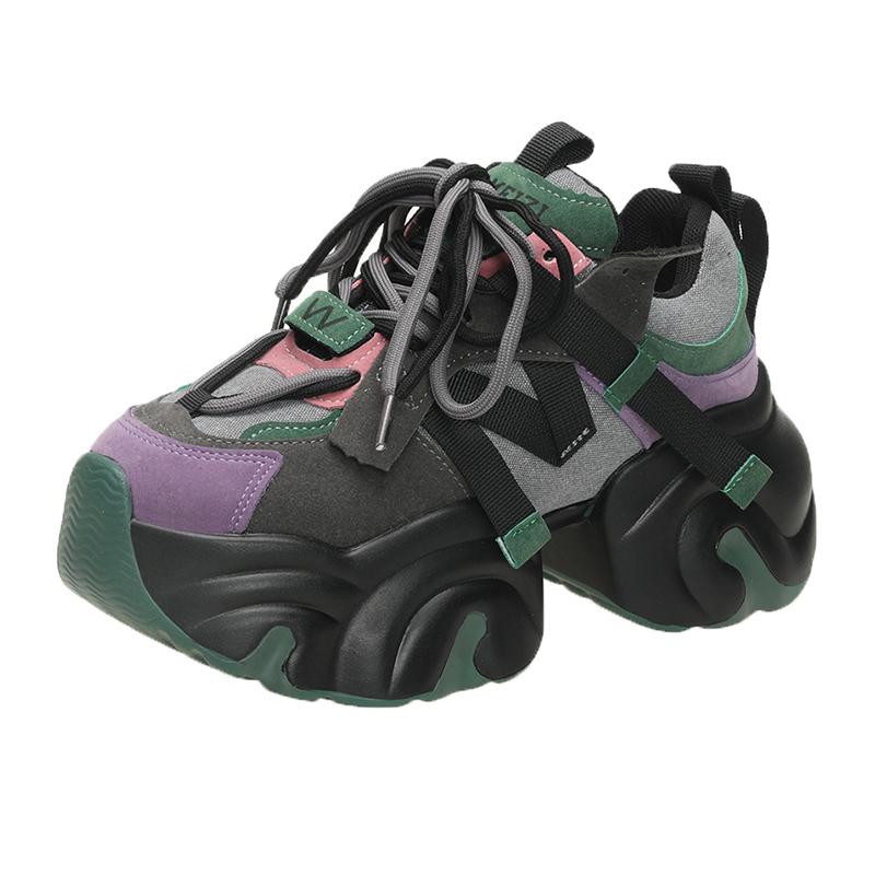 Модные женские кроссовки Натуральная кожа Кроссовки на платформе Женская повседневная обувь Массивные кроссовки Увеличение на 7,5 см Дизайнерская толстая подошва Обувь для папы