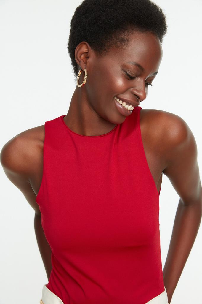 Women's Fashion New Bodysuit Green Halter Neck Fitted Flexible Snap Fastener Knitted Bodysuit