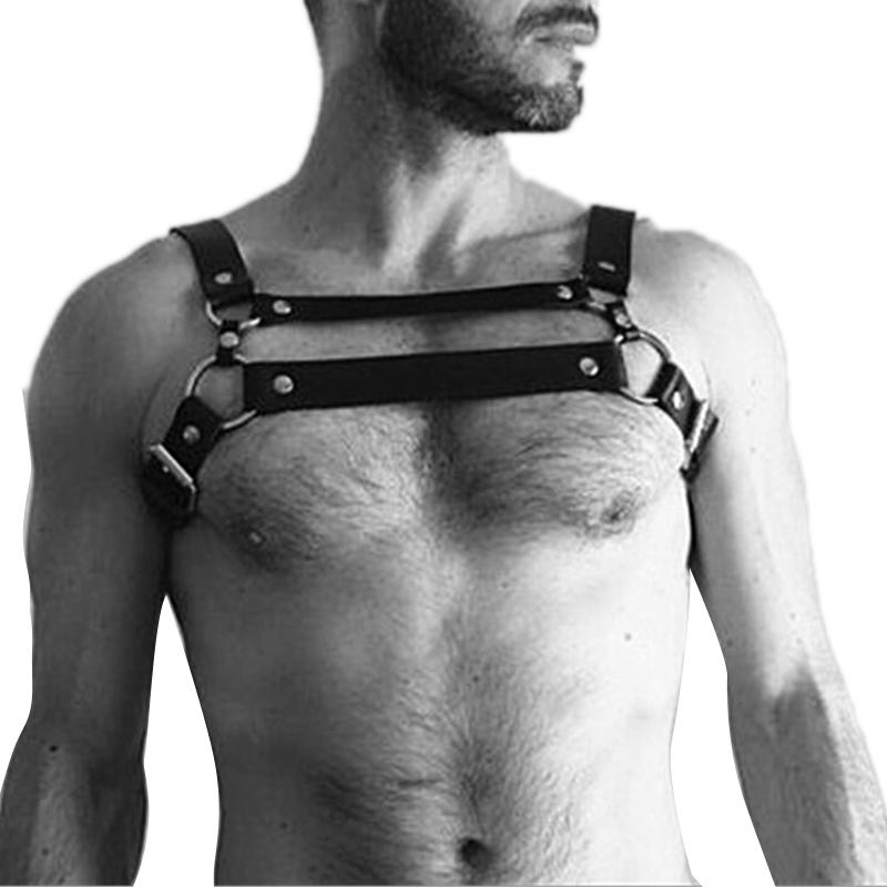Men'S Faux Leather Chest Harness Buckles Bondage Clubwear Costume Black