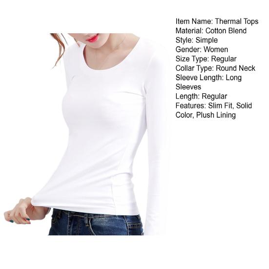 Женские термотопы с круглым вырезом, длинным рукавом, бархатной подкладкой, облегающие однотонные теплые футболки