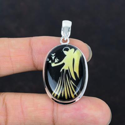 Знак зодиака Дева в кулоне из черного оникса, кулон из стерлингового серебра 925 пробы, ювелирное изделие ручной работы, ожерелье со знаком зодиака, кулон с драгоценным камнем