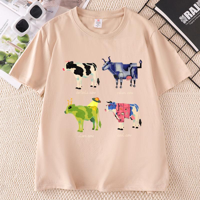 Funny Cow Printed T Shirt Cotton Unisex Unisex Summer Short Sleeve Crew Neck Tshirt Streetwear Unisex Harajuku Clothing