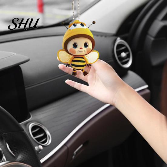 Bee Themed Hanging Decor Acrylic Decoration Single Side Printed Little Ornament Home Car Rearview Mirror Keychain Pendant Birthday Gift Portable