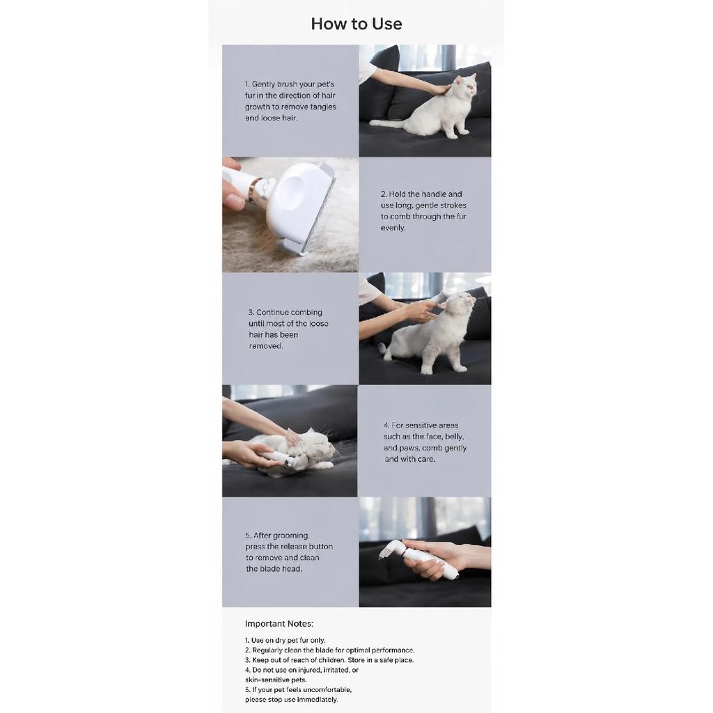 Pet Deshedding Brush One Hand Grooming Comb for Dogs Cats Shedding Hair Removal Undercoat Grooming Tool