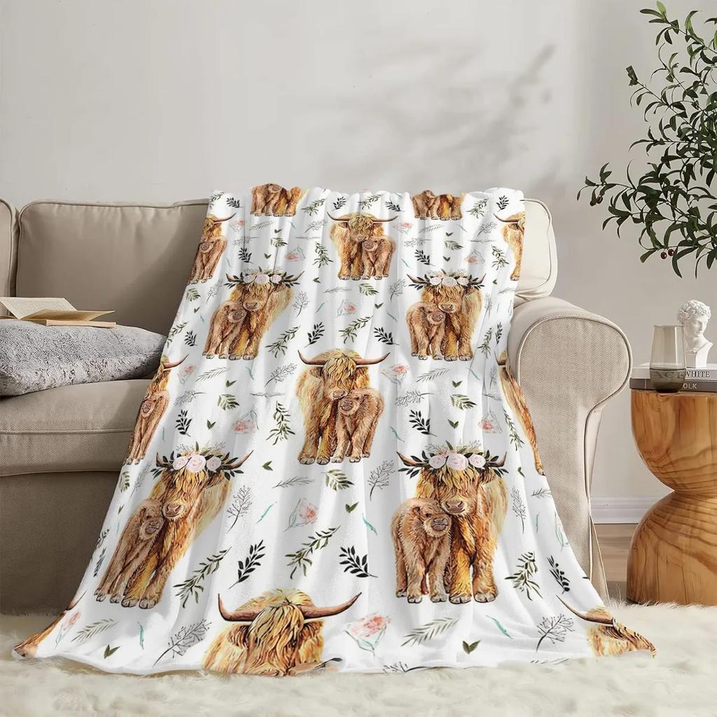 Highland Cow Print Blanket and Throws Cute Farm Animal Cow Gifts Soft Warm Bedding Blanket for Girls Kids Adults Couch Travel