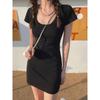 Summer U-neck Short Sleeve Dress for Women New Fashion Elegant High Waist Thin Casual Bodycon Dresses Female Solid Color Simple Party Short Dress 3595