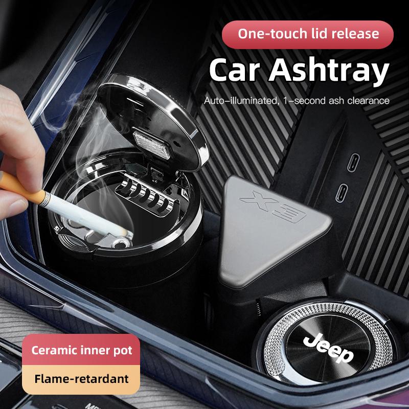 Car Ashtray Texture Ceramic Smokeless With LED Light Ashtray Auto Accessoires For Jeep Renegade Wagoneer Avenger Recon Wrangler MWGHF1