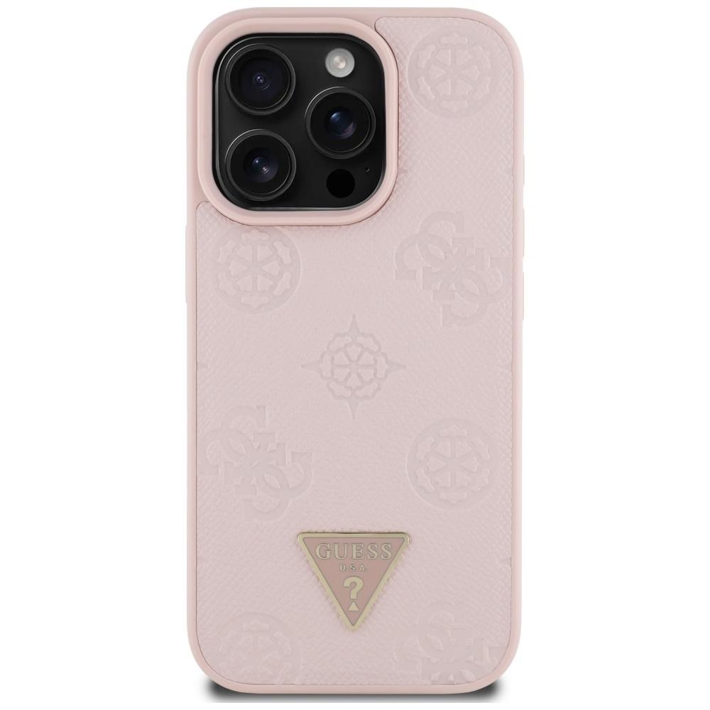 Guess Grained Hot Stamp Peony Triangle Logo MagSafe Case for iPhone 16 Pro Pink
