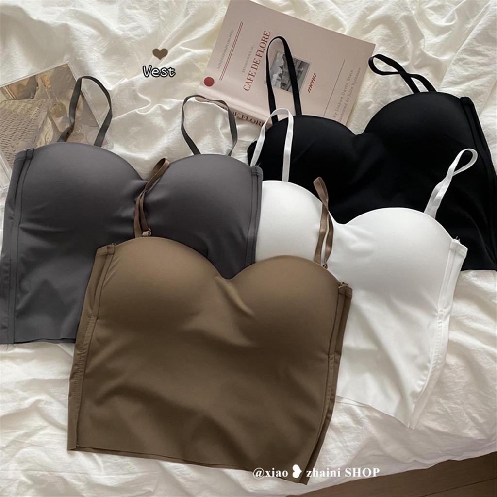 Women's Ice Silk Camisole with Fixed Cup Design - Stylish Outerwear Top