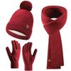 Knitted hat women's winter, double-layer velvet thickened warm wool hat scarf gloves three-piece set