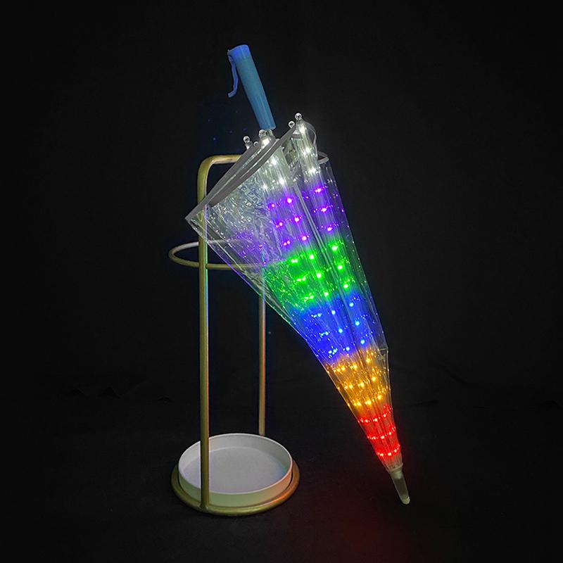 8 Ribs Clear Umbrella with Built-in Flashlight Lighting Colorful Luminous Umbrella for Rainy Day Dance Perfomance Props