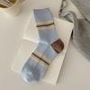 Осенне-зимние микрокомпрессионные бесшовные двухниточные цветные полосатые носки, школьный стиль из чистого хлопка, удобные, не скатывающиеся носки-махры