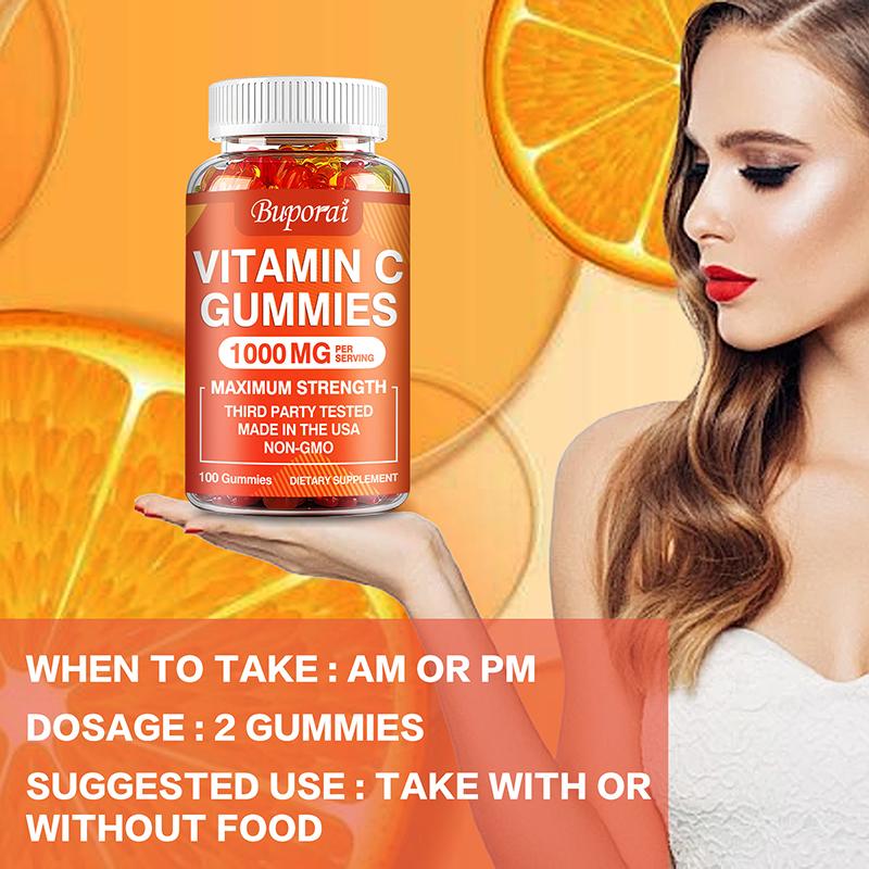 Buporai Vitamin C Gummies, containing 1000 mg of collagen, all-natural, nutritional supplement, suitable for adults.