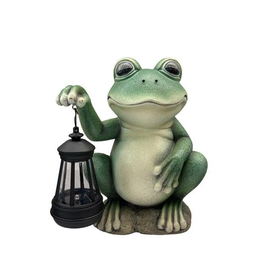 Frog Figurine with Solar Lantern Green Frog Light Resin Statue Sculpture Indoor Outdoor Garden Lawn