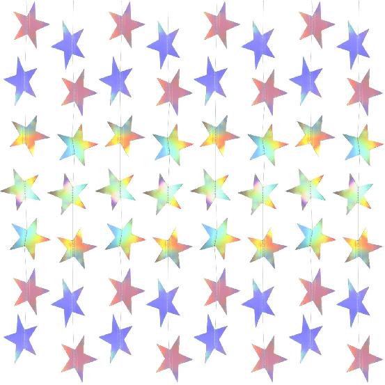 2 Pcs Star Garland Holographic Decor, Hanging Stars Decorations 6.56 Feet Star Streamers for Wedding Birthday Party Graduation Hanging Banner