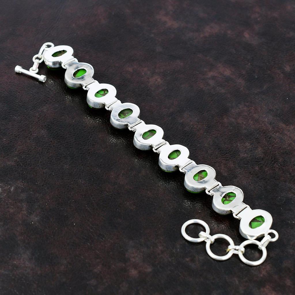 Copper Green Turquoise Bracelet Natural Gemstone Bracelet 925 Sterling Silver Bracelet Adjustable Chain Bracelet Handmade Jewelry For Gifts