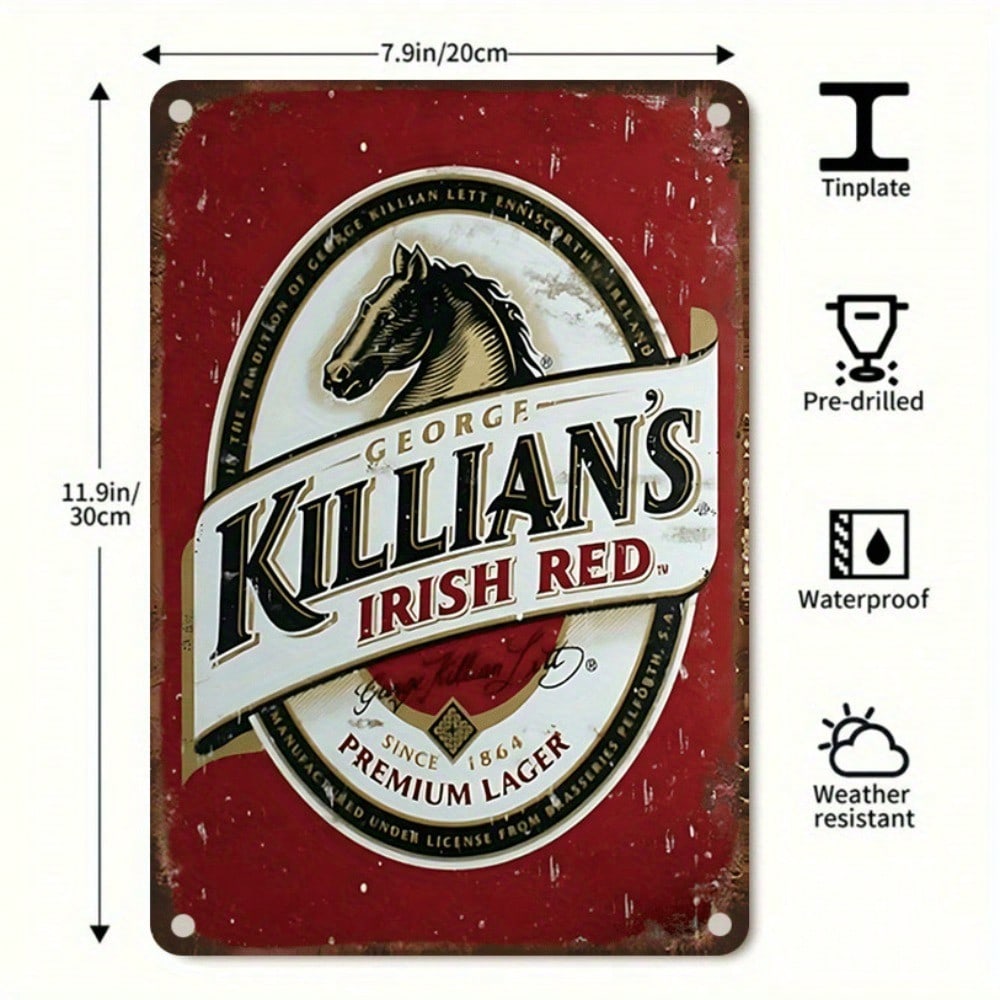 Винтажная металлическая жестяная табличка George Killian Irish Red Ретро Бар Настенный Декор 8x12 Дюймов
