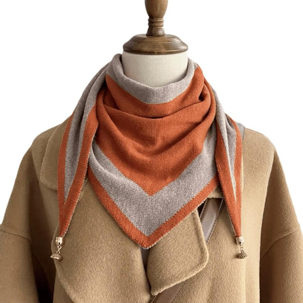Milan's Two-tone Knitted Triangle Scarf with Decorative Ends