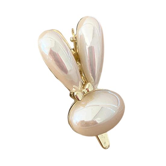 Girl Hairpin Gold-Plated Base Faux Pearl Rabbit Design Stable Grip Hair Clip Side Bang Hair Pin Hair