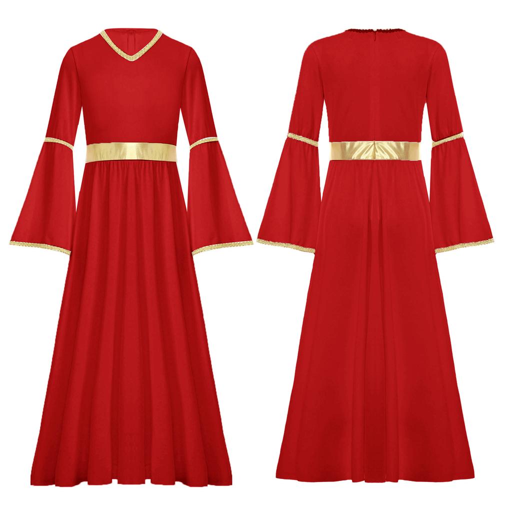 Костюм Ангела для Девочек, Платье Пэчворк с Золотой Отделкой и Длинными Рукавами, с Перьевыми Аксессуарами для Божественных Косплей Выступлений