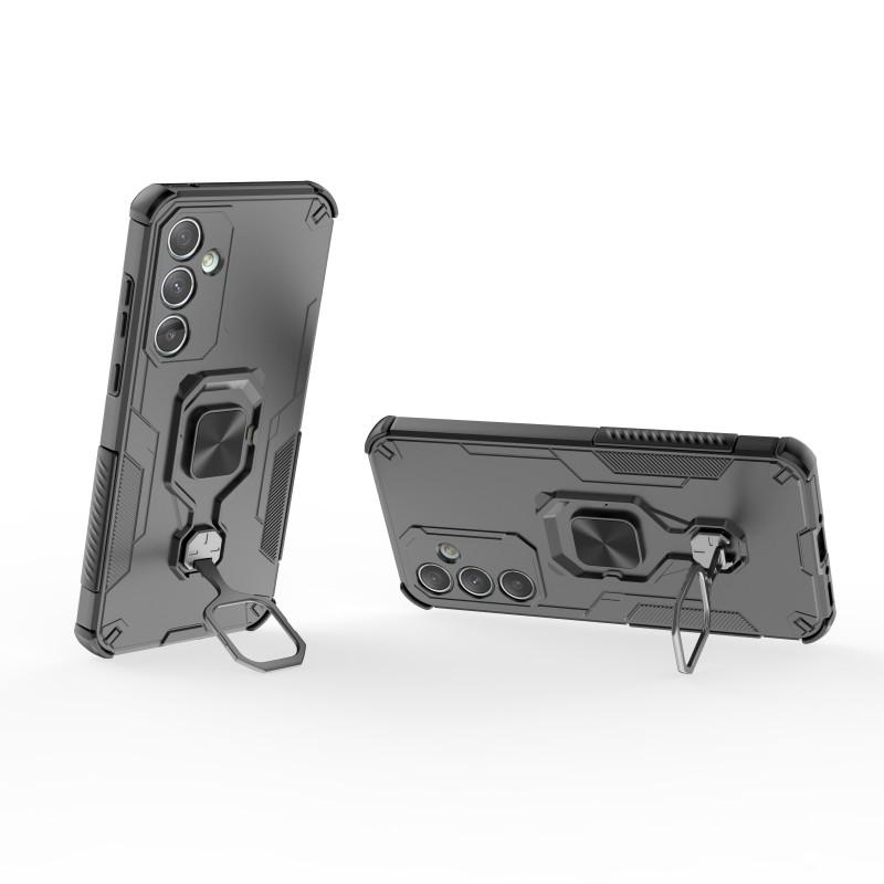 For Samsung Galaxy A35 5G Phone Case WANLONFENG PC TPU Back Cover Kickstand with Tempered Glass