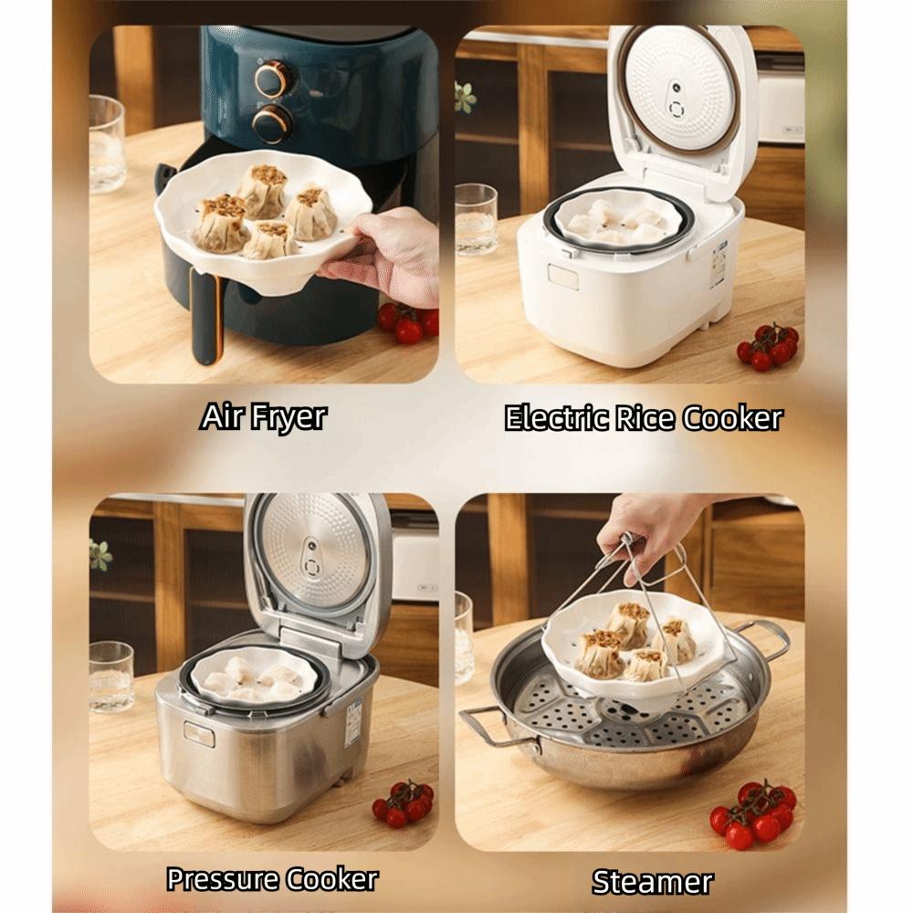 High Legged Porcelain Steaming Dish Flower Shape Steamer Rack Ceramic Steamer Home Use
