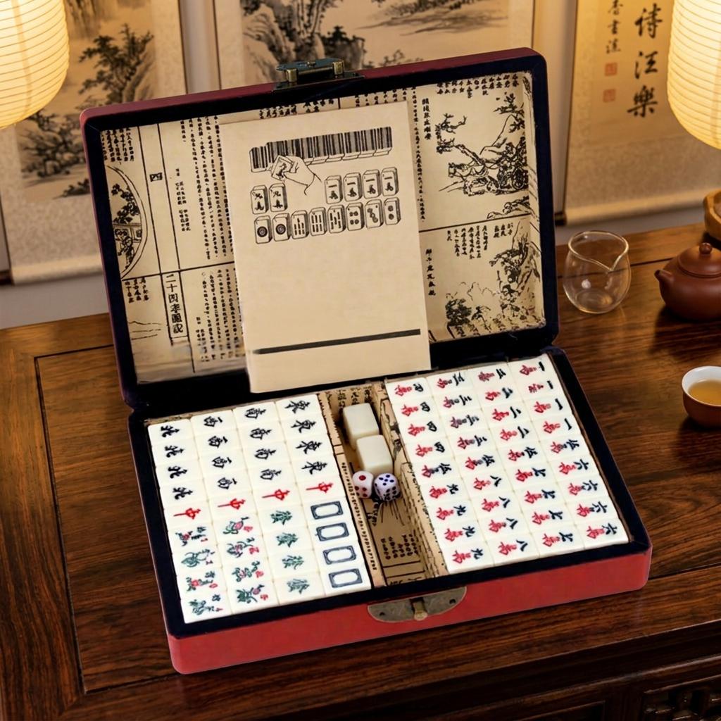 Modern Luxury Portable Mahjong English Travel Leather Box Chess and Card Entertainment Dormitory Melamine