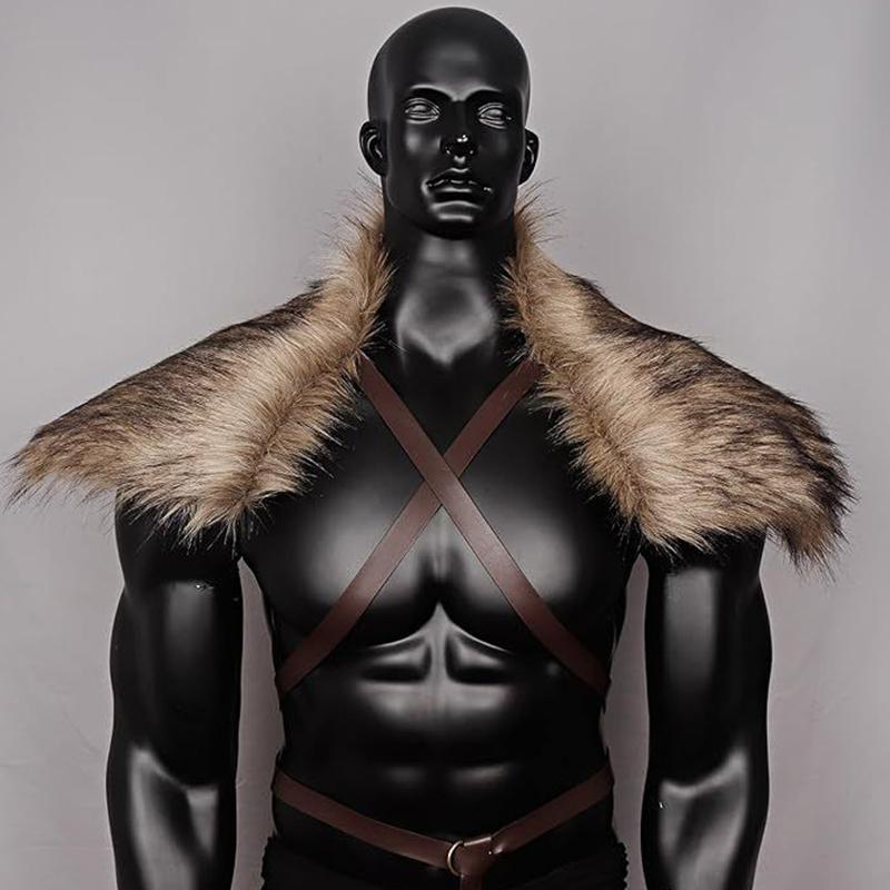 Medieval Viking Fur Cape Shawl Faux Fur Collar Shoulder Cloak Retro Warrior Knight Hunter Pirate Halloween Cosplay Costume
