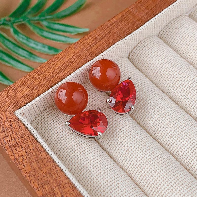 Осенние и зимние украшения серьги-гвоздики имитация натурального агата зеленый халцедон красный корунд серьги ретро элитные простые серьги женские