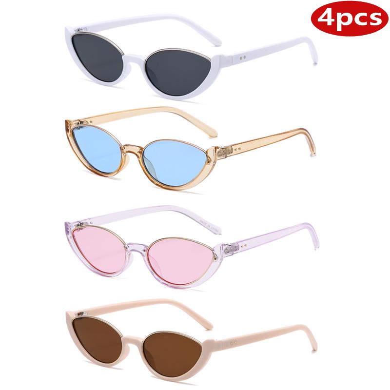 4pcs Pack Fashio Small Oval Sunglasses Women Cat Eye Half Frame Sun Glasses Outdoor Sports  Luxury Brand UV400 Shades Eyewear