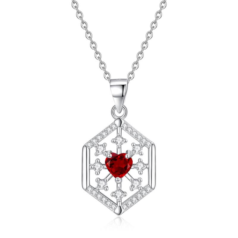 925 Sterling Silver Snowflake Pendant Necklace for Women, Natural Amethyst/Peridot/Topaz Crystal Necklace, Fashion Jewelry