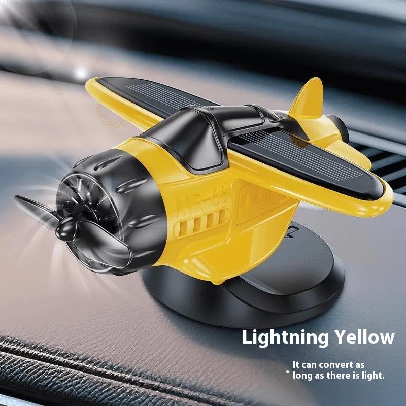 Solar Powered 360 Rotating Airplane Ornament - Car Dashboard Decor with LED Lights for Interior Styling