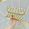 Handmade Pearl Underarm Bag Banquet Rhinestone Small Square Bag Hand-held Bag Single-shoulder Crossbody Dinner Bag