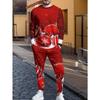 3D Christmas Print Men's Long Sleeve Comfortable Graphic Tee And Casual Sports Pants Set Breathable Activewear For Outdoor Sports