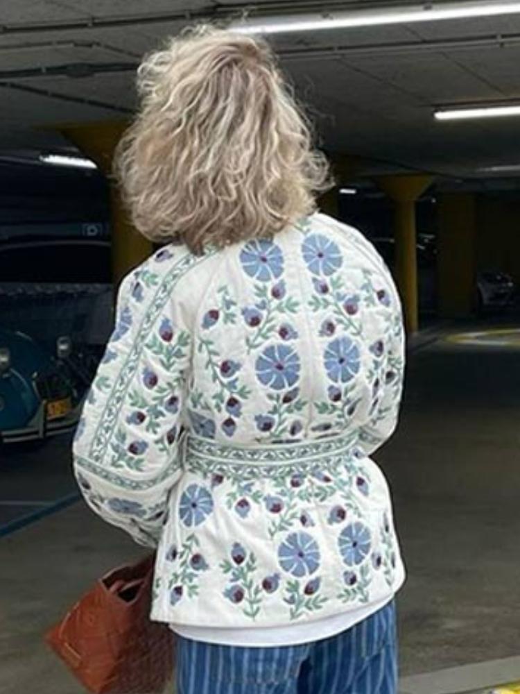 Эстетичная мода на шнуровке, хлопковая уличная куртка, зимняя, новая, с цветочным принтом, кардиган, стеганое пальто, элегантная женская верхняя одежда в стиле Харадзюку Хепберн