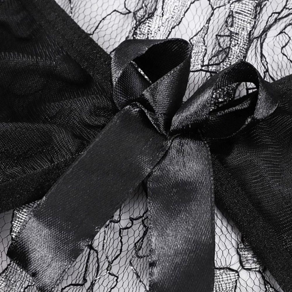 Mesh Hollow Women Underwear Open Crotch Sleeveless Jumpsuits Sweet Lace Bow Bodysuit Home