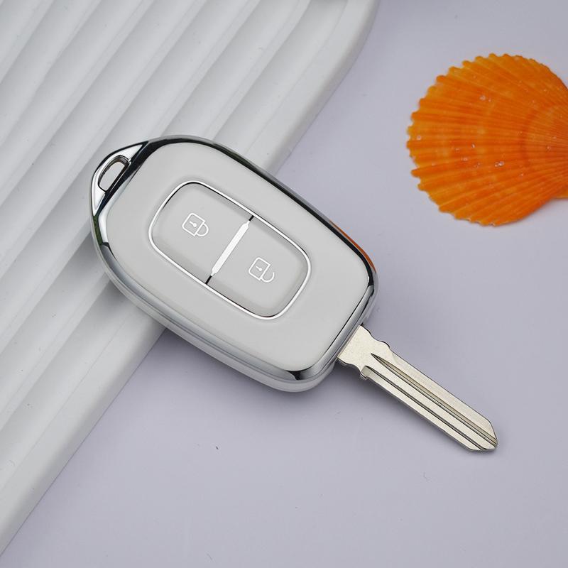 2 Button For Renault Kwid Traffic Symbol for Dacia Sandero Logan Duster 2016 2017 2018 Silver TPU Car Remote Key Fob Cover Case Shell