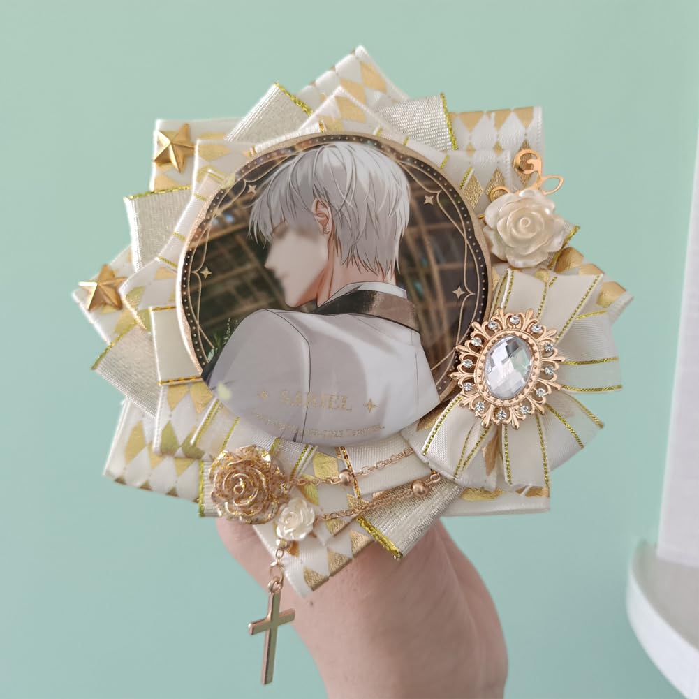 YUYAKESHI Ита-сумка Роза, Ручная работа, Ленточная Ита-сумка в свадебном стиле, Украшение, Милая Роза с Крестом и Стразами (Off-White, Подходит для 58 мм