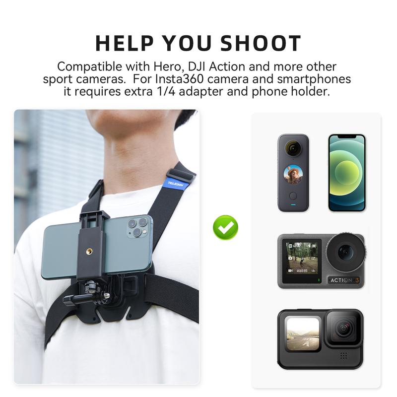 TELESIN Быстросъемное крепление на грудь для GoPro Hero 13 12 11 10 9 8 7 Insta360 SJCAM DJI OSMO Action 5 4 3 Нагрудный ремень