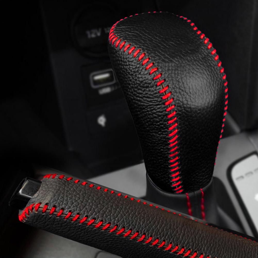2Pcs Faux Leather Gear Shift Knob & Handbrake Cover Universal Car Interior Decor
