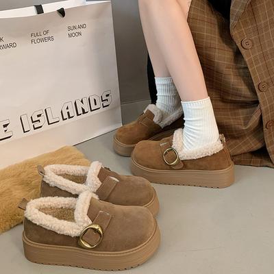 Ботинки-бини на толстой подошве, пушистые туфли на мягкой подошве, женские бархатные хлопковые туфли, новые ретро коричневые ленивые одинарные туфли осень-зима 2025