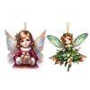 Christmas Tree Ornament with Lanyard Easy To Hang 2D Little Angel Girl Hanging Pendant Car Bag Keychain Decoration