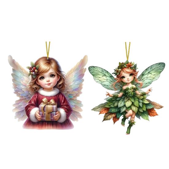 Christmas Tree Ornament with Lanyard Easy To Hang 2D Little Angel Girl Hanging Pendant Car Bag Keychain Decoration