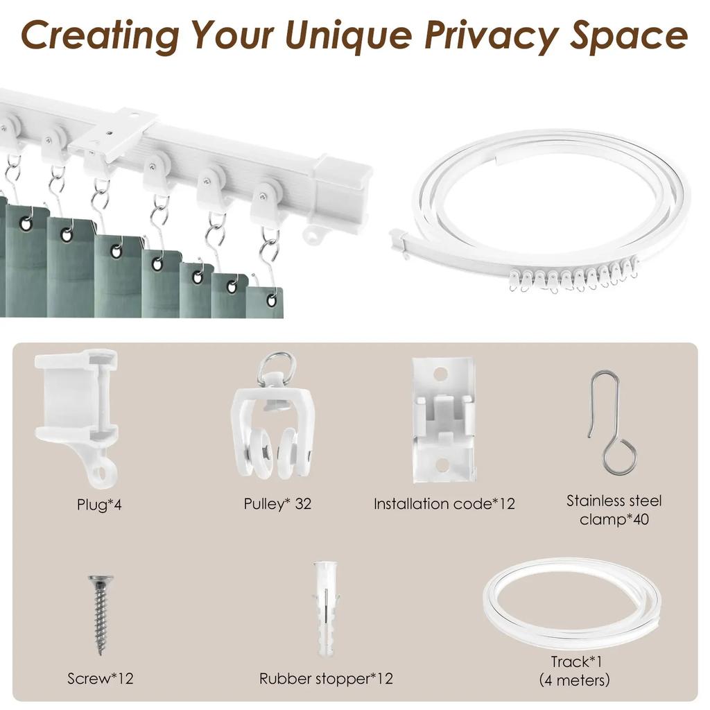 Потолочный карниз для штор 13 футов Гибкий изогнутый карниз для штор Потолочное крепление Сгибаемая раздвижная система карнизов для штор Разделитель для штор