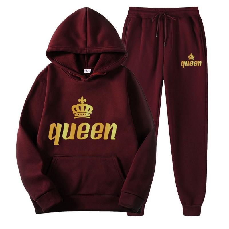 Men Women Couples Hooded Sweatshirt Set Loose Long Sleeve Fleece Sportswear Pants Casual Winter Outfit